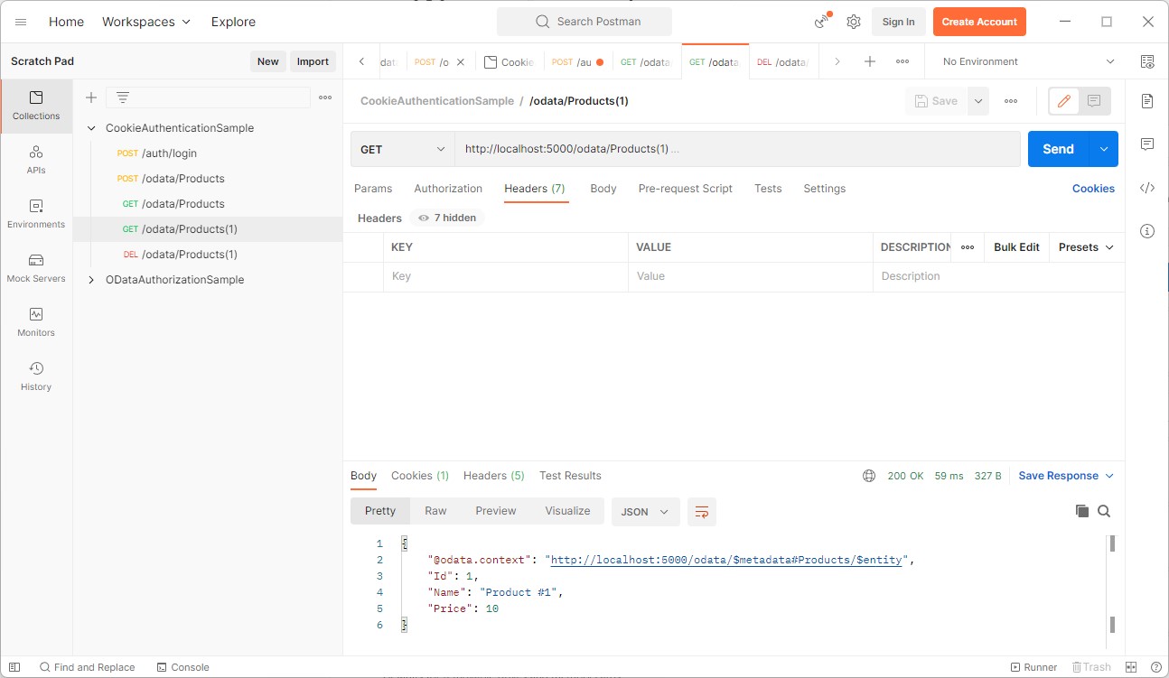Shows the 200 Status (OK) with data, when Scope is available