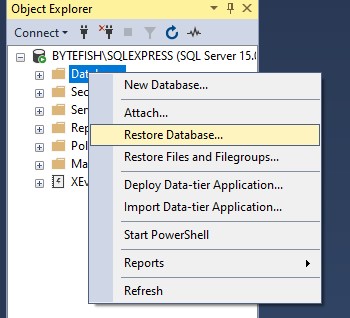 Restoring the WWI database in SQL Server Management Studio