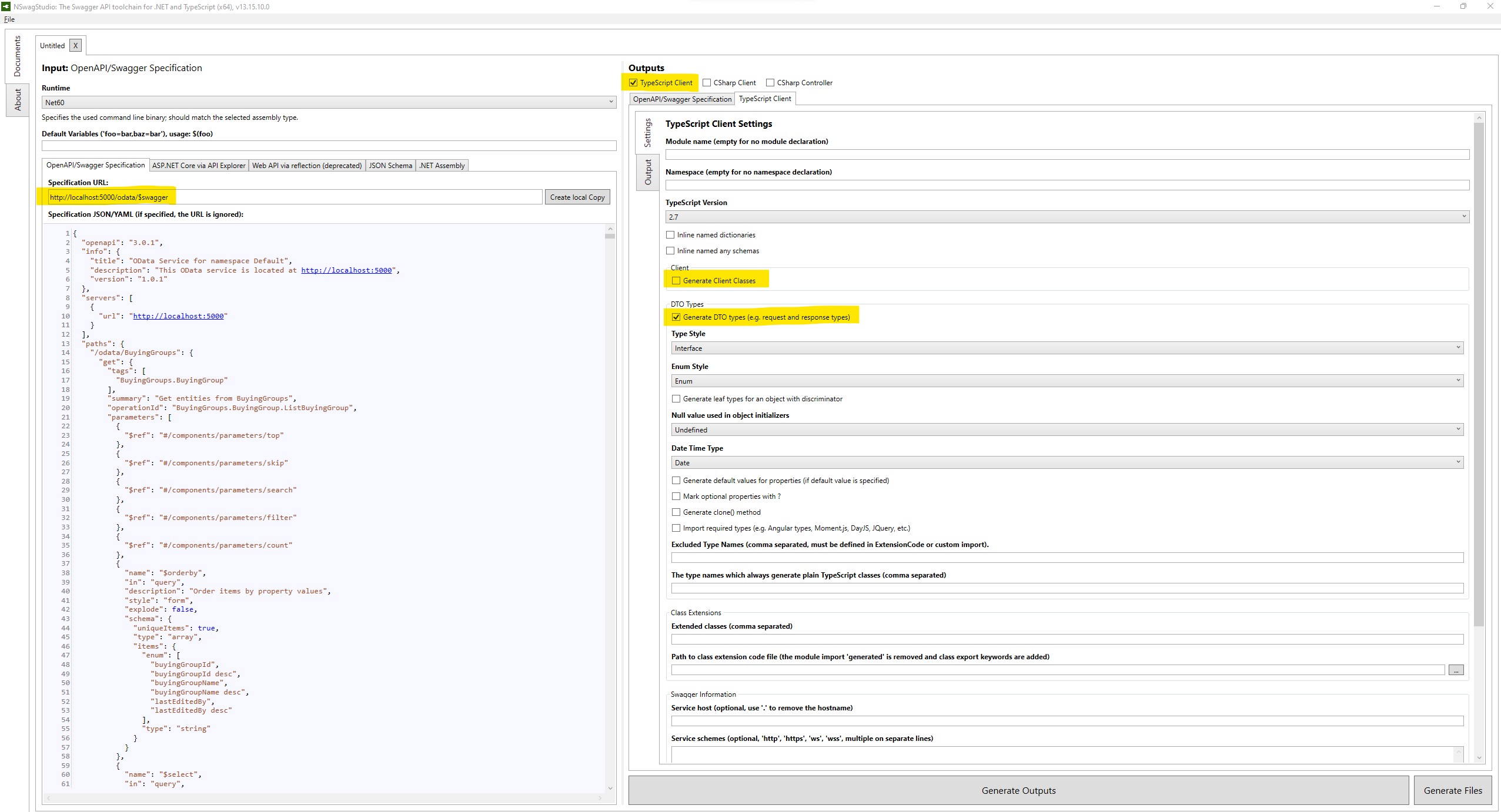 Generating TypeScript contracts with NSwagStudio