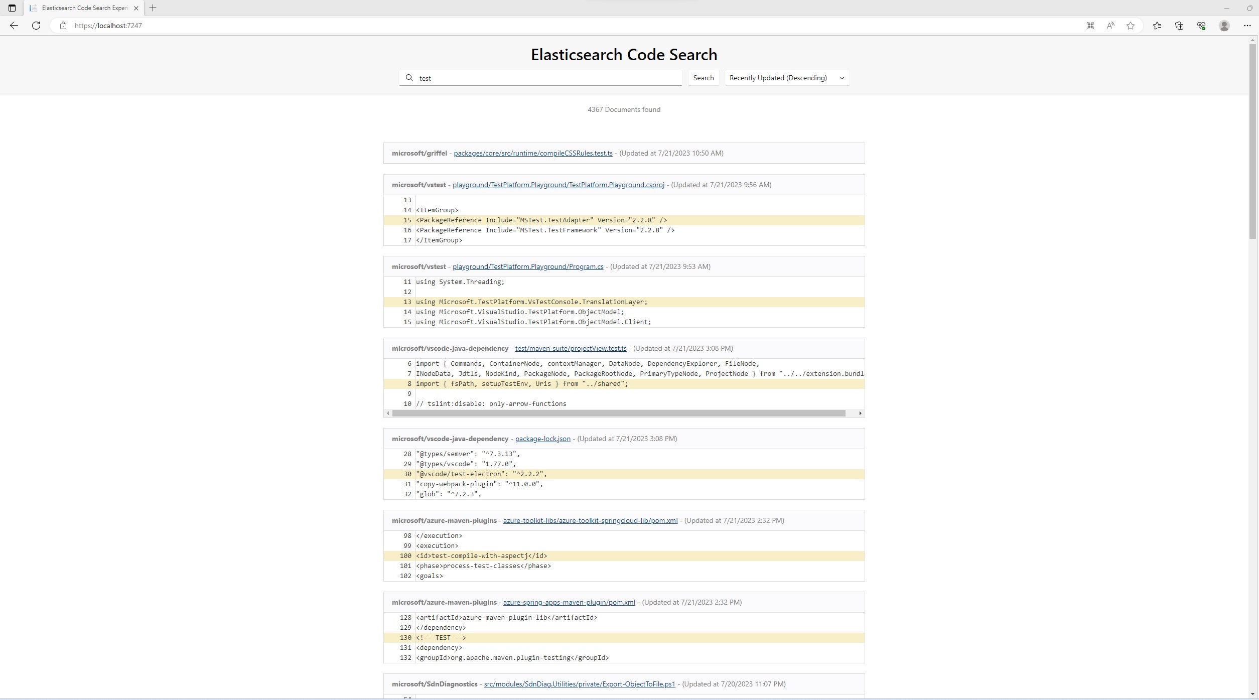 Final Result for the Code Search Engine